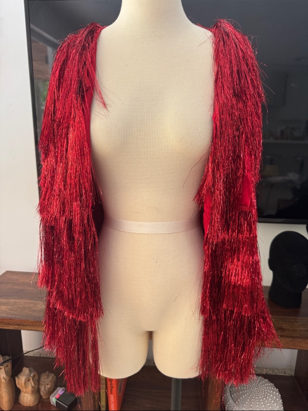 Fever Red Fringe Open Cardigan